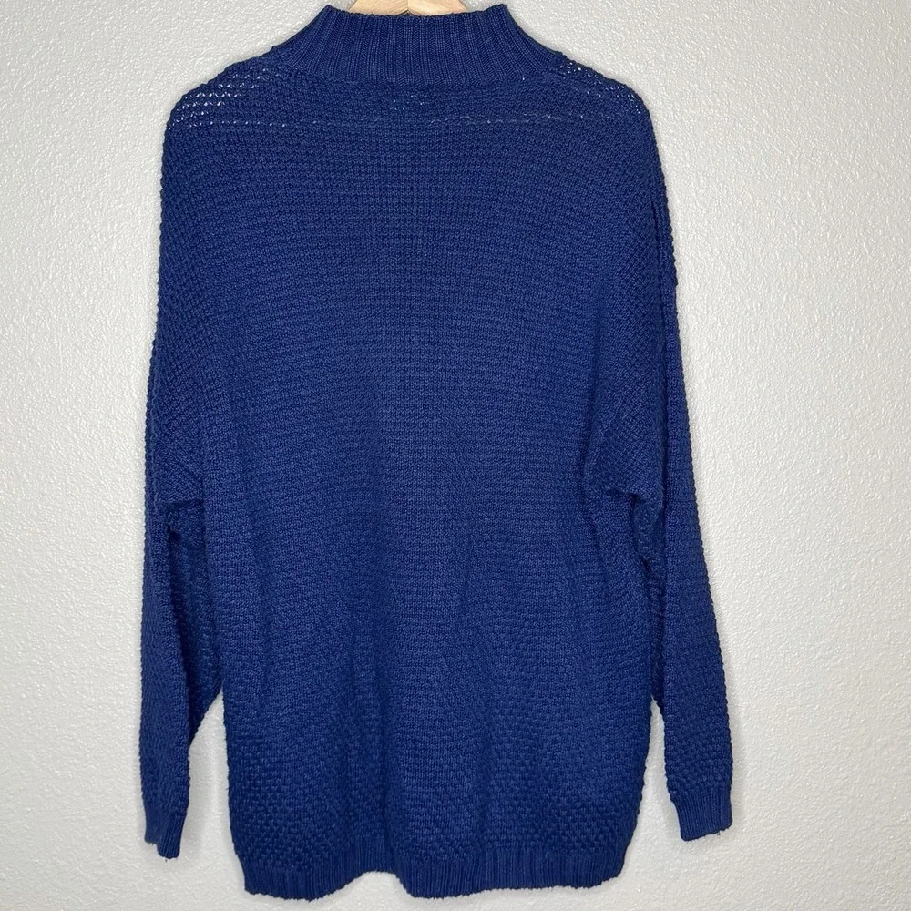 VTG GAP Navy Blue Chunky Knit‎ Mock Neck Cable Sweater L 90s Fisherman Old Money